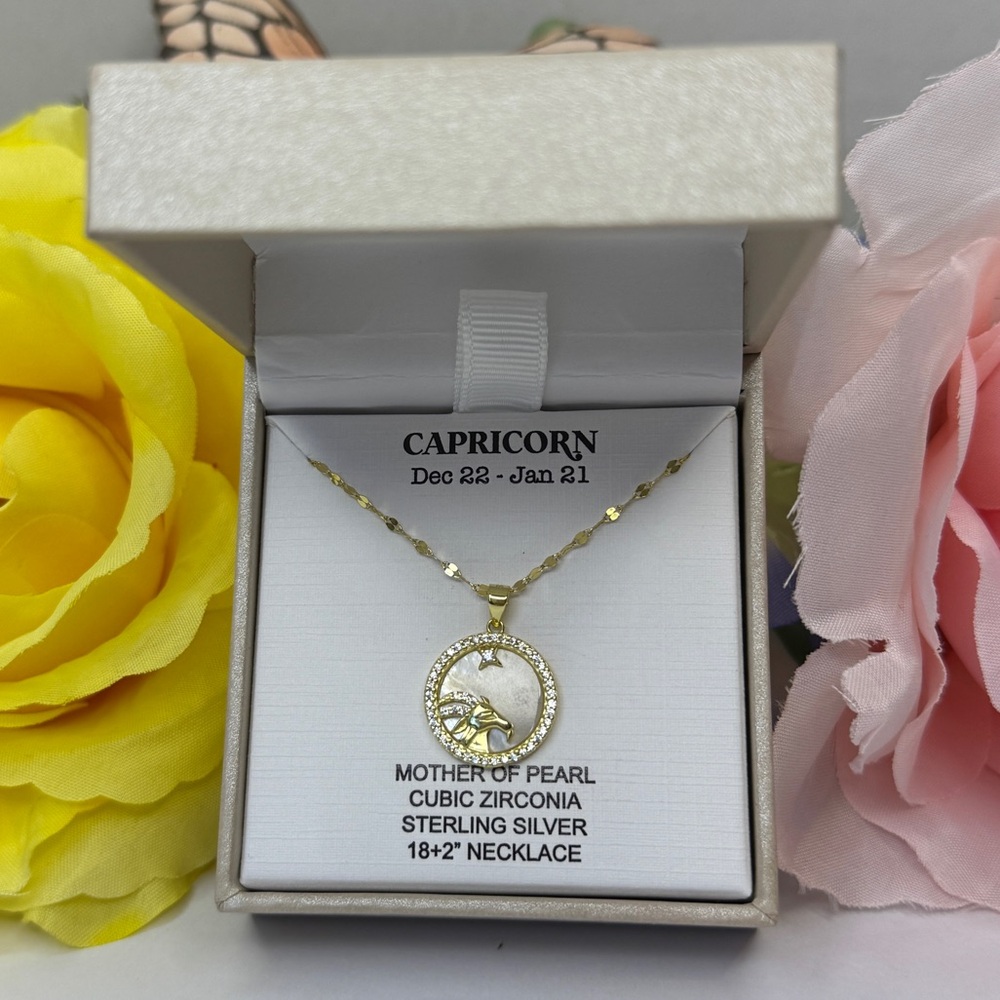Rachel Zoe Capricorn Sterling Silver Necklace with CZ Accents - Gold Tone